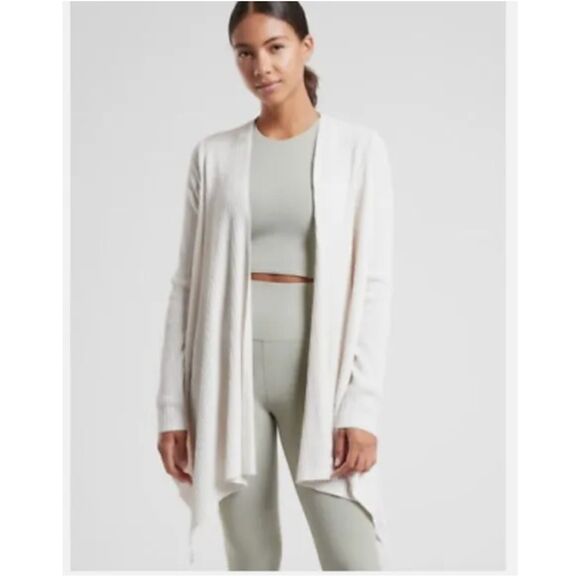 Athleta Solstice Wrap Merino Wool Ribbed Knit Waterfall Cardigan White Sz XXS - Picture 1 of 9